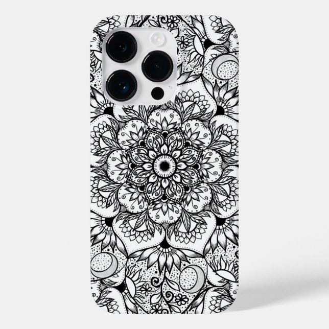 Elegant Black Blommigt Mandala White Design (Baksida)