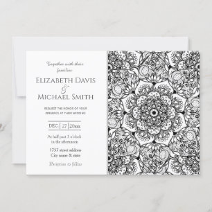 Elegant Black Blommigt Mandala White Design Inbjudningar