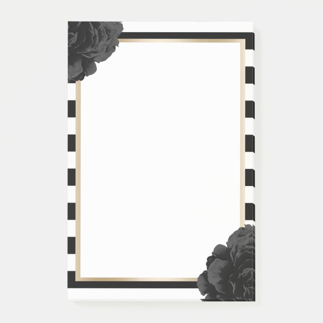 Elegant Black Blommigt Modern Black & White Rand Post-it Block (Framsida)