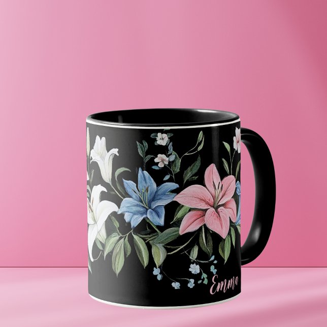 Elegant Black Blommigt Personlig mugg (Skapare uppladdad)