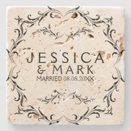 Elegant Black Blommigt Ram Stenunderlägg