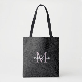 Elegant Black Blommigt Rosa Script Monogram Tygkasse
