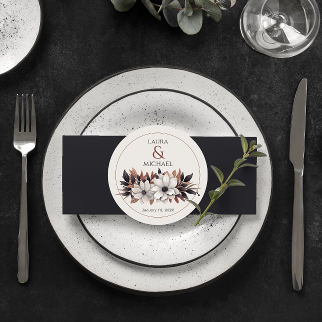 Elegant Black Blommigt Rust Underlägg Papper Rund (Skapare uppladdad)