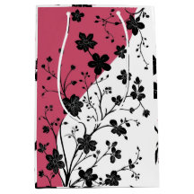 Elegant Black Blommigt Silhouette på Rosa och vit