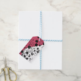 Elegant Black Blommigt Silhouette på Rosa och vit Presentetikett