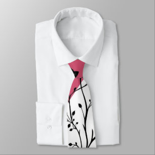 Elegant Black Blommigt Silhouette på Rosa och vit Slips