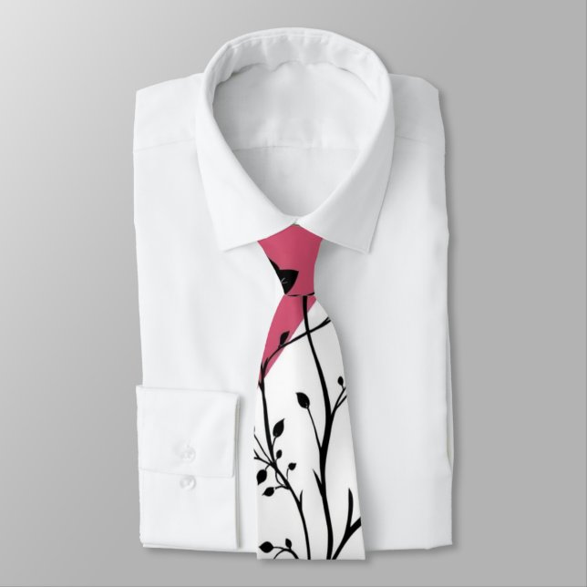 Elegant Black Blommigt Silhouette på Rosa och vit Slips (Bunden)