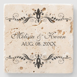 Elegant Black Blommigt Snöre Swirls Ram Stenunderlägg