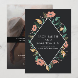 Elegant Black Blooming Flower Wedding-inbjudningar Inbjudningar