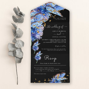 Elegant Black Blue Butterflies Bröllop
