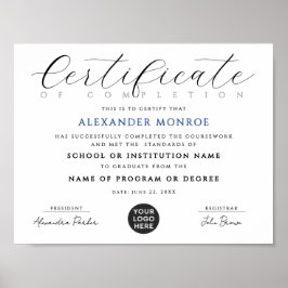 Elegant Black Blue Certificate Digital Diploma Poster