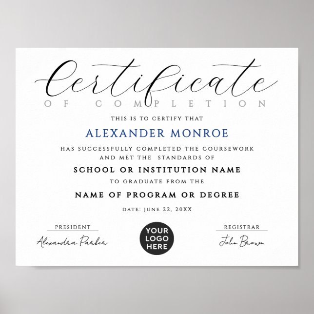 Elegant Black Blue Certificate Digital Diploma Poster (Framsidan)
