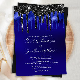 Elegant Black Blue Glitter Dricks Police Bröllop Inbjudningar