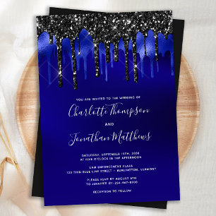 Elegant Black Blue Glitter Dricks Police Bröllop Inbjudningar