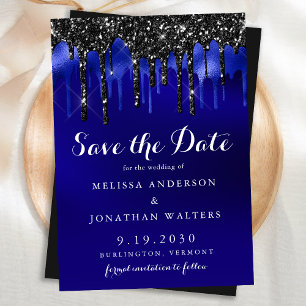 Elegant Black Blue Glitter Dricks Police Bröllop Spara Datumet