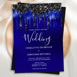 Elegant Black Blue Glitter Drives Bröllop Inbjudningar