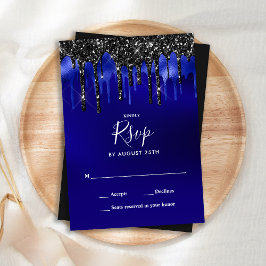 Elegant Black Blue Glitter Drives Bröllop OSA Anteckningskort