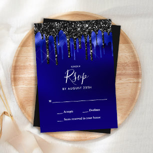 Elegant Black Blue Glitter Drives Bröllop OSA Anteckningskort