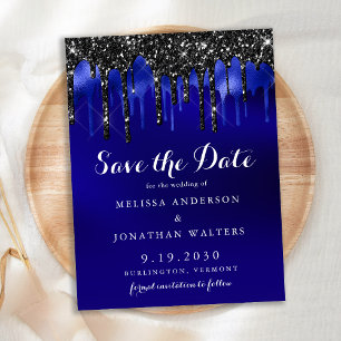Elegant Black Blue Glitter Drives Spara datum Inbjudan Vykort
