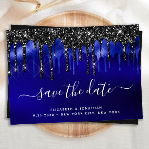 Elegant Black Blue Glitter Drives Spara datum Inbjudningar