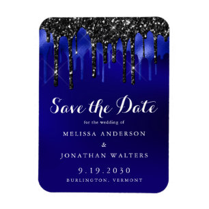 Elegant Black Blue Glitter Drives Spara datum Magnet