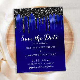 Elegant Black Blue Glitter Drives Spara datum Meddelande Vykort