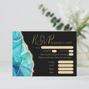 Elegant Black Blue Guld Bröllop Glitter OSA Kort