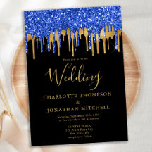 Elegant Black Blue Guld Glitter Drivers Bröllop