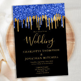 Elegant Black Blue Guld Glitter Drivers Bröllop Inbjudningar