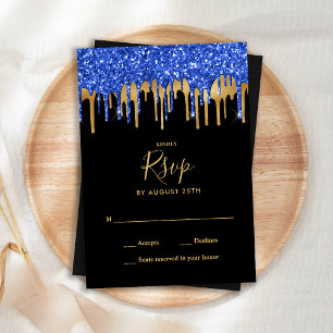Elegant Black Blue Guld Glitter Drives Bröllop OSA Anteckningskort