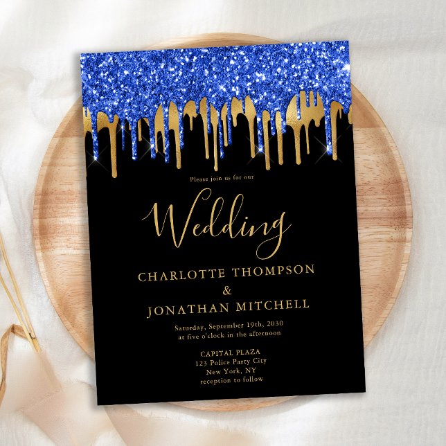 Elegant Black Blue Guld Glitter-kort för drivrutin Vykort (Skapare uppladdad)