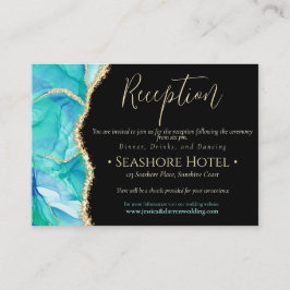 Elegant Black Blue Guld Glitter Watercolor Bröllop Tilläggskort