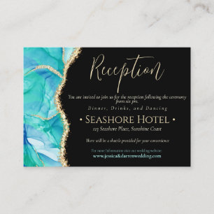 Elegant Black Blue Guld Glitter Watercolor Bröllop Tilläggskort
