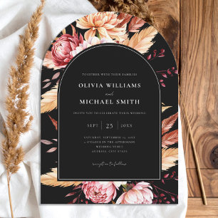 Elegant Black Boho Chic Blommigt Bröllop Inbjudningar
