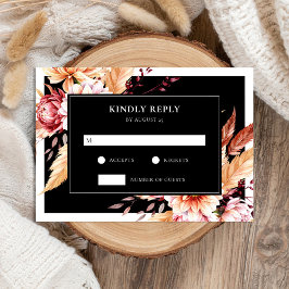 Elegant Black Boho Chic Blommigt Bröllop OSA Kort