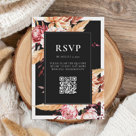 Elegant Black Boho Chic Blommigt Bröllop OSA Kort