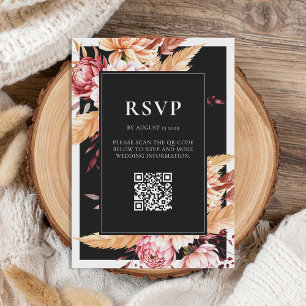 Elegant Black Boho Chic Blommigt Bröllop OSA Kort