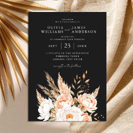 Elegant Black Boho Chic Blommigt Fall Wedding Inbjudningar
