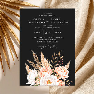 Elegant Black Boho Chic Blommigt Fall Wedding Inbjudningar