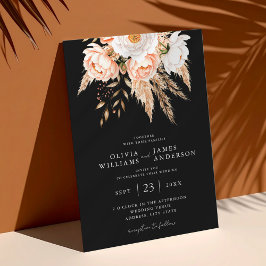 Elegant Black Boho Chic Blommigt Fall Wedding Inbjudningar