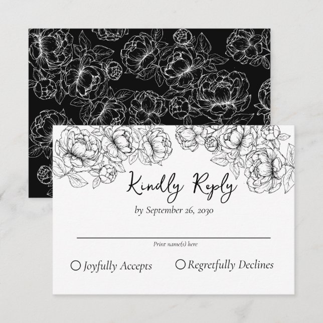 Elegant Black Boho Romantic Blommigt Bröllop OSA Kort (Fram/baksida)