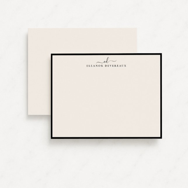 Elegant Black Border Monogram Note Card Inbjudningar (Skapare uppladdad)