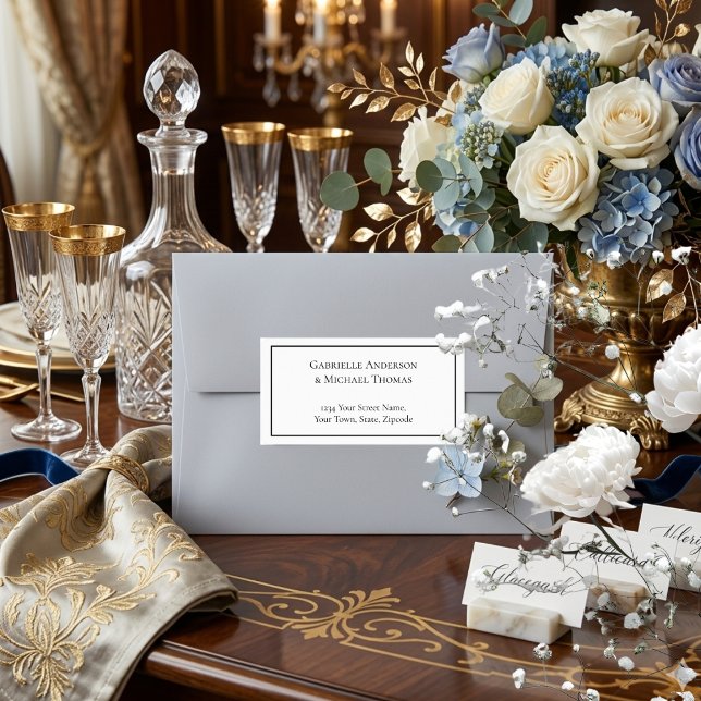 Elegant Black Border White Text Address Labels Adressetikett (Skapare uppladdad)