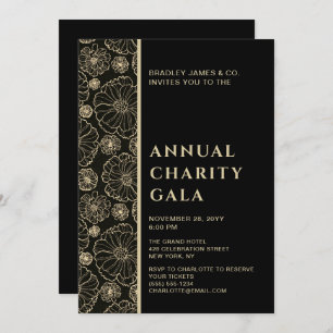 Elegant Black Botanical Charity Event Gala Party Inbjudningar