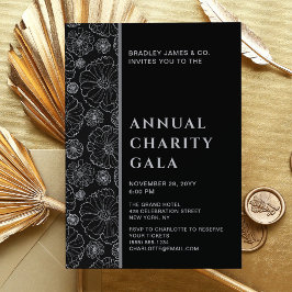 Elegant Black Botanical Charity Event Gala Party Inbjudningar