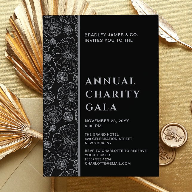 Elegant Black Botanical Charity Event Gala Party Inbjudningar (Skapare uppladdad)