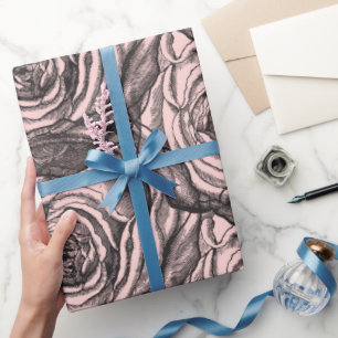 Elegant Black Botanical Ro om Blek Rosa Presentpapper