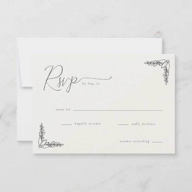 Elegant Black Botanical RSVP OSA Kort (Framsida)