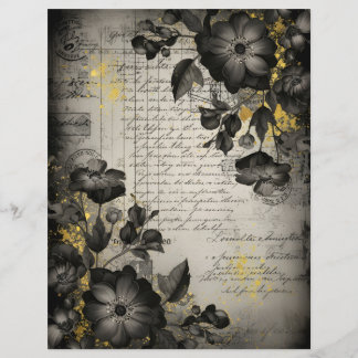 Elegant Black Botanical Vintage Scrapbook Paper