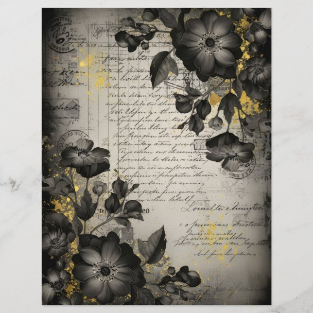 Elegant Black Botanical Vintage Scrapbook Paper (Framsida)